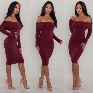 NWT’S!  POSH SHOP KNIT FOLD-OVER RIBBED DRESS IN BURGUNDY!